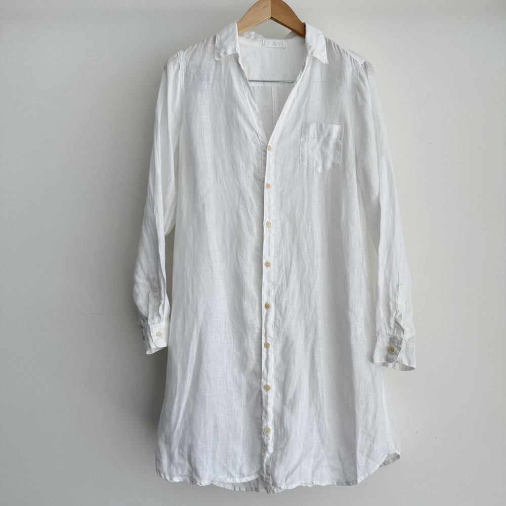 CP Shades Tunic Womens Small White Linen Button Front Shirt Coastal Minimalist
